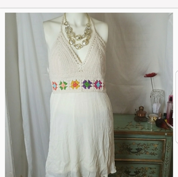 beach by exist Dresses & Skirts - Halter Top Sundress Handmade Crochet Boho L/XL